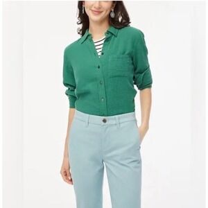 J. Crew Factory Women's Gauze Button Up Shirt Size L Green‎ Cotton Casual Beach